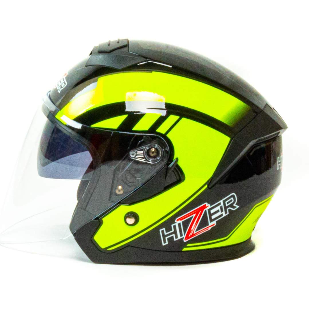 Шлем мото открытый HIZER J222 №2 (XL) black/yellow (2 визора)